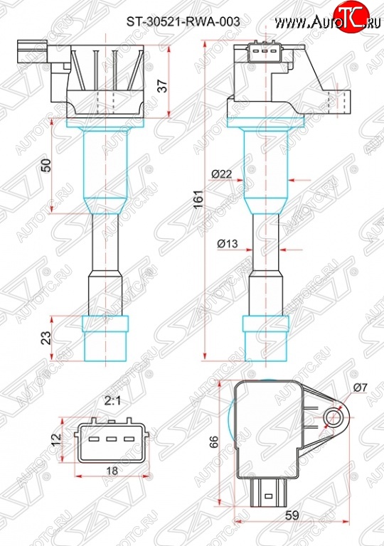 1 639 р. Катушка зажигания SAT  Honda Civic ( FD,  FK,FN) (2005-2011) седан дорестайлинг, хэтчбэк 5 дв. дорестайлинг, седан рестайлинг, хэтчбэк 5 дв. рестайлинг  с доставкой в г. Таганрог