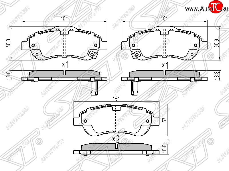 1 639 р. Колодки тормозные передние SAT  Honda CR-V  RE1,RE2,RE3,RE4,RE5,RE7 (2009-2012) рестайлинг  с доставкой в г. Таганрог