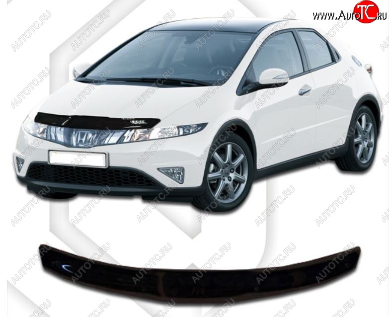 1 839 р. Дефлектор капота CA-Plastic  Honda Civic  FK,FN (2005-2011) хэтчбэк 5 дв. дорестайлинг, хэтчбэк 5 дв. рестайлинг (Classic черный, Без надписи)  с доставкой в г. Таганрог