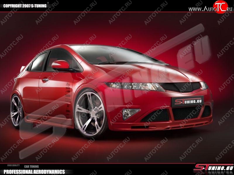 3 449 р. Накладка на передний бампер S-tuning Honda Civic FK,FN хэтчбэк 5 дв. дорестайлинг (2005-2008)  с доставкой в г. Таганрог