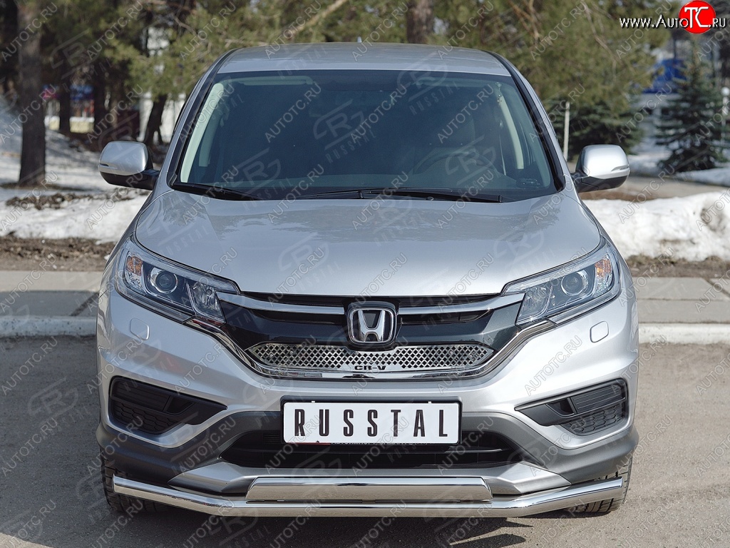 2 899 р. Защитная решётка радиатора (рестайлинг) Russtal (нержавейка) Honda CR-V RM1,RM3,RM4 дорестайлинг (2012-2015) (Неокрашенная)  с доставкой в г. Таганрог