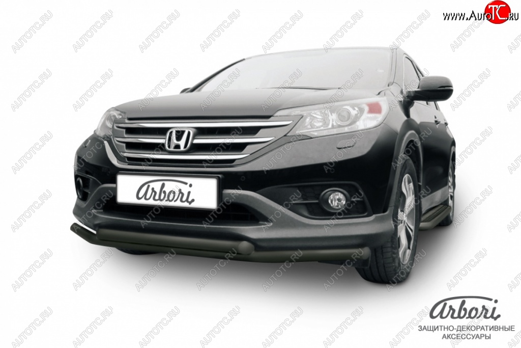 9 989 р. Защита переднего бампера Arbori (черная, 2 трубы d57 и 57 mm) Honda CR-V RM1,RM3,RM4 дорестайлинг (2012-2015)  с доставкой в г. Таганрог