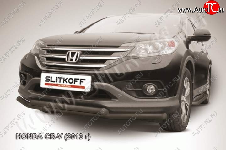 11 299 р. Защита переднего бампера из труб d57 Slitkoff (двойная) Honda CR-V RM1,RM3,RM4 дорестайлинг (2012-2015) (Цвет: серебристый)  с доставкой в г. Таганрог