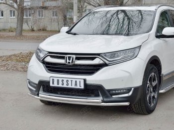 14 999 р. Защита переднего бампера (2 трубыØ42 мм, нержавейка) SLITKOFF  Honda CR-V  RW,RT (2016-2020) дорестайлинг  с доставкой в г. Таганрог. Увеличить фотографию 2