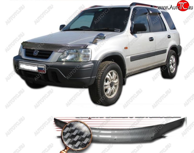 2 449 р. Дефлектор капота CA-Plastiс  Honda CR-V  RD1,RD2,RD3 (1995-2001)  дорестайлинг, рестайлинг (Шелкография карбон-серебро)  с доставкой в г. Таганрог