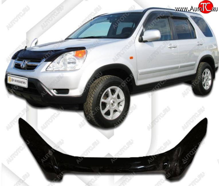 2 599 р. Дефлектор капота CA-Plastiс exclusive Honda CR-V RD4,RD5,RD6,RD7,RD9  дорестайлинг (2001-2004) (Classic черный, Без надписи)  с доставкой в г. Таганрог