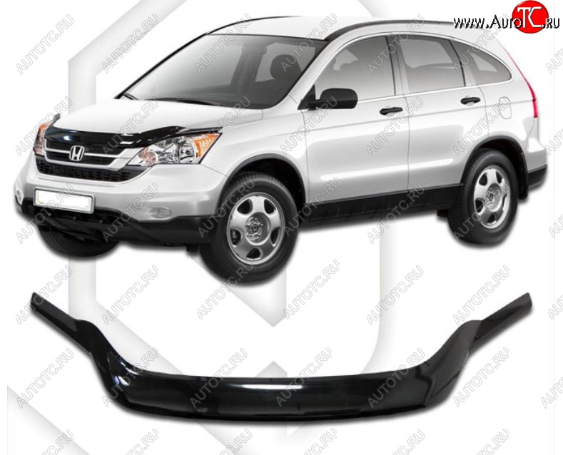 2 199 р. Дефлектор капота CA-Plastiс exclusive Honda CR-V RE1,RE2,RE3,RE4,RE5,RE7 рестайлинг (2009-2012) (Classic черный, Без надписи)  с доставкой в г. Таганрог