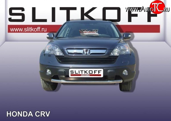 12 999 р. Одинарная защита переднего бампера из трубы диаметром 57 мм Slitkoff Honda CR-V RE1,RE2,RE3,RE4,RE5,RE7 рестайлинг (2009-2012) (Нержавейка, Полированная)  с доставкой в г. Таганрог