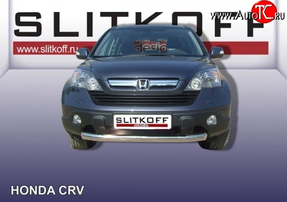 14 999 р. Одинарная защита переднего бампера диаметром 76 мм Slitkoff  Honda CR-V  RE1,RE2,RE3,RE4,RE5,RE7 (2009-2012) рестайлинг (Нержавейка, Полированная)  с доставкой в г. Таганрог