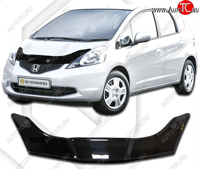 2 199 р. Дефлектор капота CA-Plastic  Honda Fit  GE (2007-2010) дорестайлинг (Classic черный, Без надписи)  с доставкой в г. Таганрог