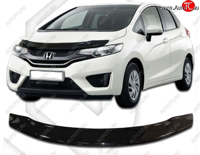 1 979 р. Дефлектор капота CA-Plastiс  Honda Fit ( GP,GK,  3,  3 GP,GK) (2013-2020)  дорестайлинг, GP,GK 1-ый рестайлинг, 2-ой рестайлинг (Classic черный, Без надписи)  с доставкой в г. Таганрог