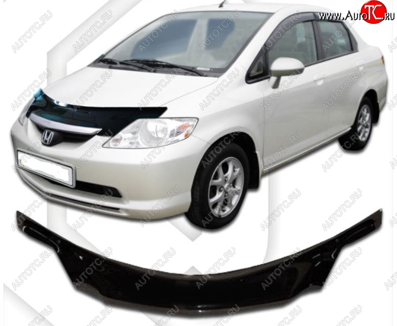 2 199 р. Дефлектор капота (D-6;7;8;9) CA-Plastiс exclusive  Honda Fit Aria  GD (2002-2005) дорестайлинг седан (Classic черный, Без надписи)  с доставкой в г. Таганрог