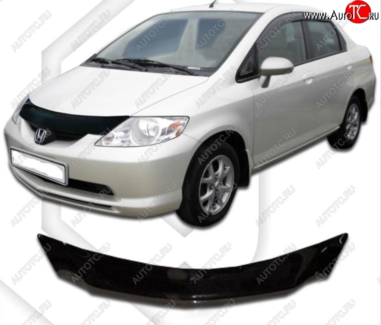 1 799 р. Дефлектор капота (D-6;7;8;9) CA-Plastic  Honda Fit Aria  GD (2002-2005) дорестайлинг седан (Classic черный, Без надписи)  с доставкой в г. Таганрог