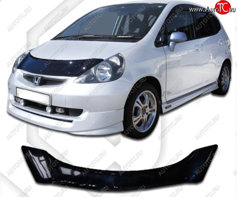 2 159 р. Дефлектор капота GD1-GD4 CA-Plastic  Honda Fit  1 (2001-2007) GD дорестайлинг, GD 1-ый рестайлинг, GD 2-ой рестайлинг (Classic черный, Без надписи)  с доставкой в г. Таганрог