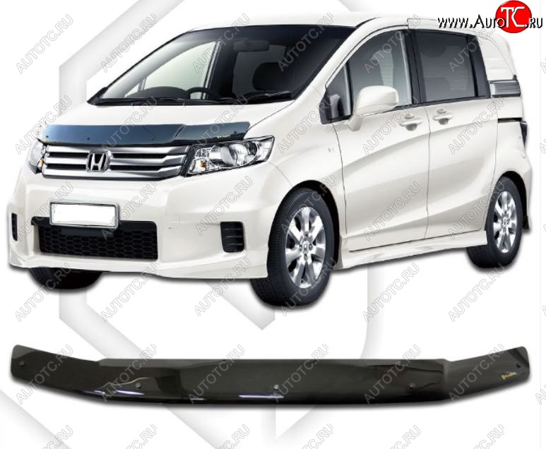 1 899 р. Дефлектор капота CA-Plastiс  Honda Freed Spike  1 (2010-2011)  дорестайлинг минивэн (Classic черный, Без надписи)  с доставкой в г. Таганрог