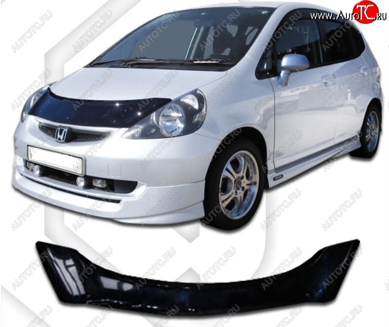 2 159 р. Дефлектор капота CA-Plastic  Honda Jazz (2001-2008) (Classic черный, Без надписи)  с доставкой в г. Таганрог