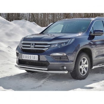 23 999 р. Защита переднего бампера (2 трубы Ø63 и 42 мм, нержавейка) SLITKOFF  Honda Pilot  YF6 (2016-2019) дорестайлинг  с доставкой в г. Таганрог. Увеличить фотографию 3