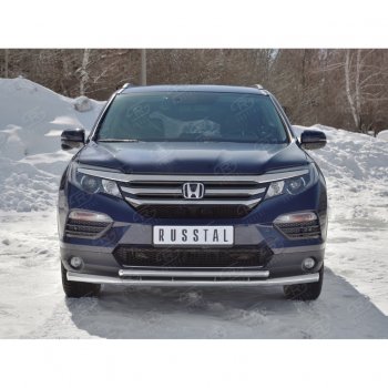 23 999 р. Защита переднего бампера (2 трубы Ø63 и 42 мм, нержавейка) SLITKOFF  Honda Pilot  YF6 (2016-2019) дорестайлинг  с доставкой в г. Таганрог. Увеличить фотографию 4