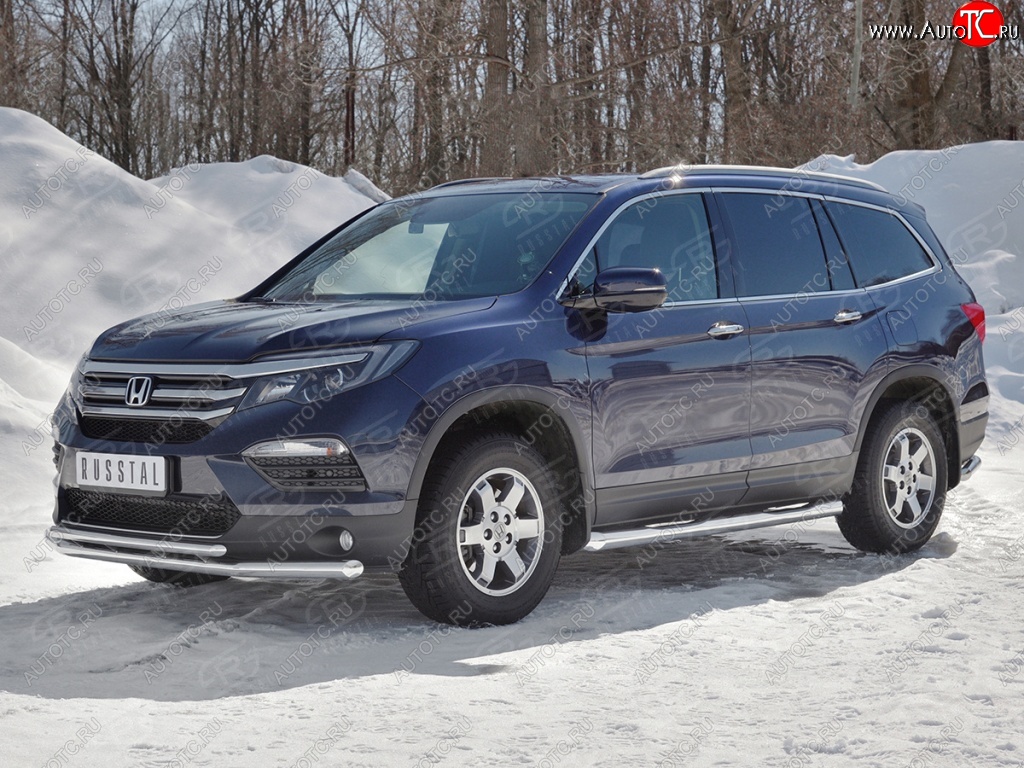 23 999 р. Защита переднего бампера (2 трубы Ø63 и 42 мм, нержавейка) SLITKOFF  Honda Pilot  YF6 (2016-2019) дорестайлинг  с доставкой в г. Таганрог