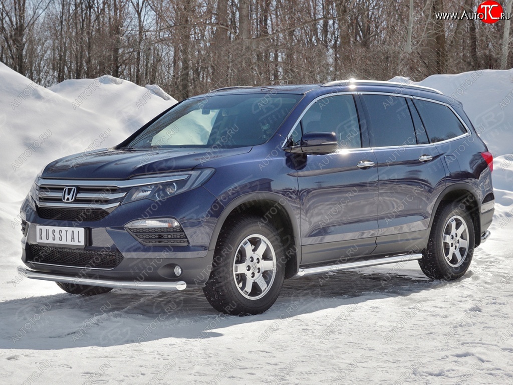 21 649 р. Защита переднего бампера (Ø63 мм, нержавейка) SLITKOFF  Honda Pilot  YF6 (2016-2019) дорестайлинг  с доставкой в г. Таганрог