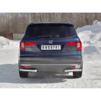 18 499 р. Защита заднего бампера (Ø63 мм уголки, нержавейка) SLITKOFF  Honda Pilot  YF6 (2016-2019) дорестайлинг  с доставкой в г. Таганрог. Увеличить фотографию 4