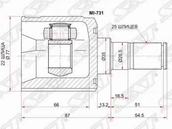 1 999 р. ШРУС SAT (внутренний, 22*25*35 мм)  Hyundai Accent  седан ТагАЗ - Getz  TB  с доставкой в г. Таганрог. Увеличить фотографию 1