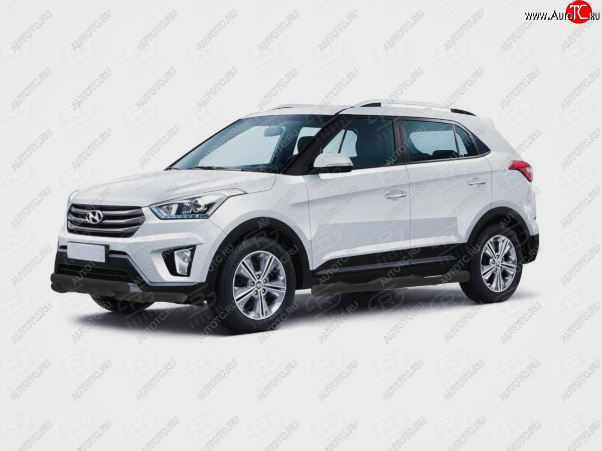 17 649 р. Защита порогов (Ø76 мм, с проступью) SLITKOFF  Hyundai Creta  GS (2015-2021) дорестайлинг, рестайлинг (торцы круглые 90°, порошковая окраска в цвет черный муар)  с доставкой в г. Таганрог