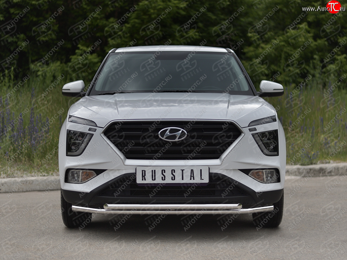 16 749 р. Защита переднего бампера (2 трубы Ø42 мм, нержавейка) SLITKOFF Hyundai Creta SU (2020-2022)  с доставкой в г. Таганрог