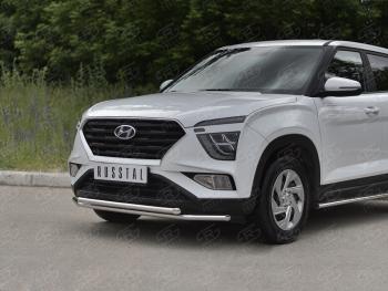 16 749 р. Защита переднего бампера (2 трубы Ø42 мм, нержавейка) SLITKOFF Hyundai Creta SU (2020-2022)  с доставкой в г. Таганрог. Увеличить фотографию 2