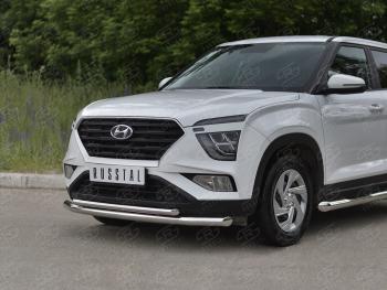 17 999 р. Защита переднего бампера (2 трубы Ø63 и 42 мм, нержавейка) SLITKOFF  Hyundai Creta  SU (2020-2022)  с доставкой в г. Таганрог. Увеличить фотографию 2