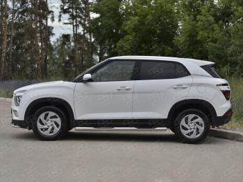 22 999 р. Защита порогов (Ø76 мм) SLITKOFF  Hyundai Creta  SU (2020-2022) (круглые торцы, полированная нержавейка)  с доставкой в г. Таганрог. Увеличить фотографию 2