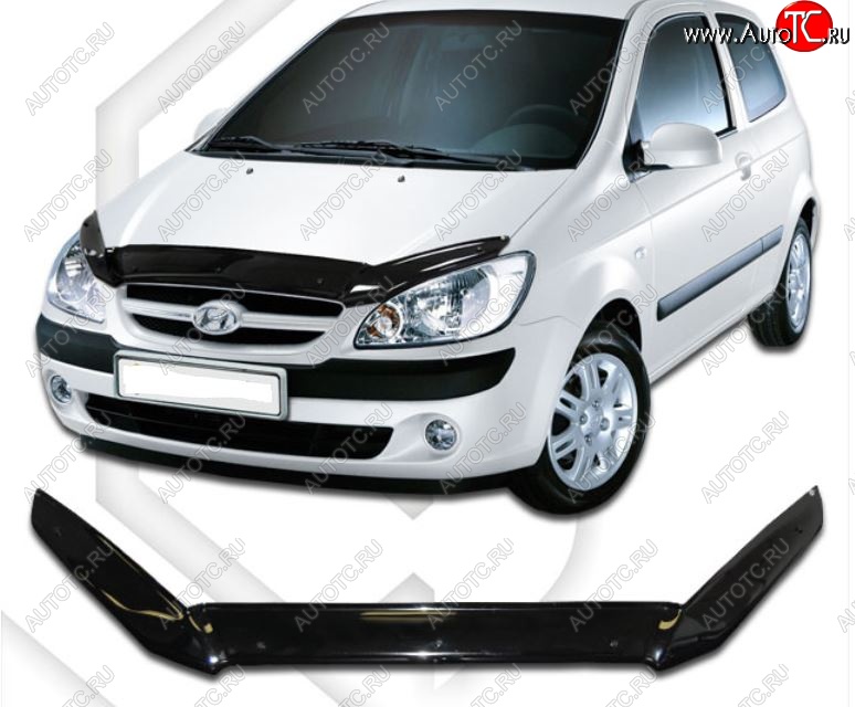 1 899 р. Дефлектор капота CA-Plastic  Hyundai Getz  TB (2005-2010) хэтчбэк 5 дв. рестайлинг (Classic черный, Без надписи)  с доставкой в г. Таганрог