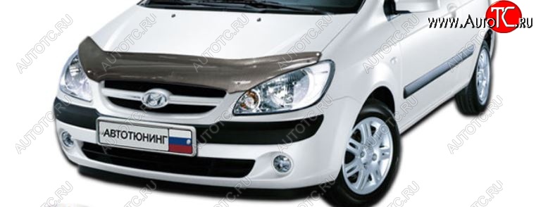 2 399 р. Дефлектор капота CA-Plastiс  Hyundai Getz  TB (2005-2010) хэтчбэк 5 дв. рестайлинг (Шелкография карбон-серебро)  с доставкой в г. Таганрог