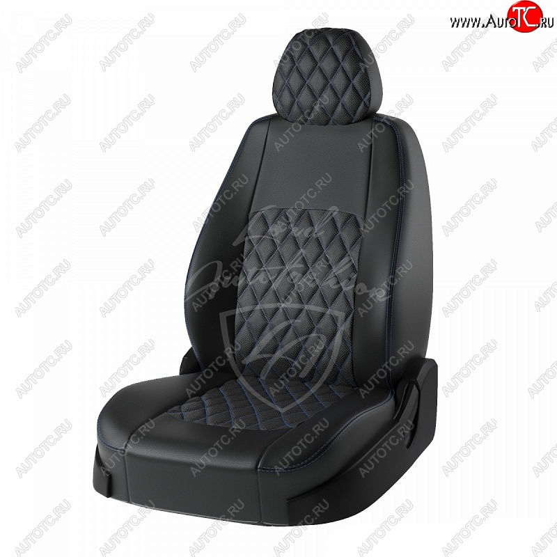 7 099 р. Чехлы для сидений Lord Autofashion Турин Ромб (экокожа)  Hyundai I40  1 VF (2011-2019) дорестайлинг седан, дорестайлинг универсал, рестайлинг седан, рестайлинг универсал (Черный, вставка черная, строчка синяя)  с доставкой в г. Таганрог