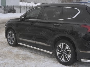 Пороги из трубы d63 SLITKOFF Hyundai (Хюндаи) Santa Fe (Санта)  TM (2018-2022) TM дорестайлинг, рестайлинг  (Вариант 1 (со скосами на торцах))