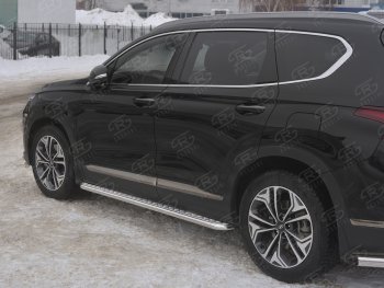 Пороги из трубы d42 с листом SLITKOFF Hyundai (Хюндаи) Santa Fe (Санта)  TM (2018-2021) TM дорестайлинг