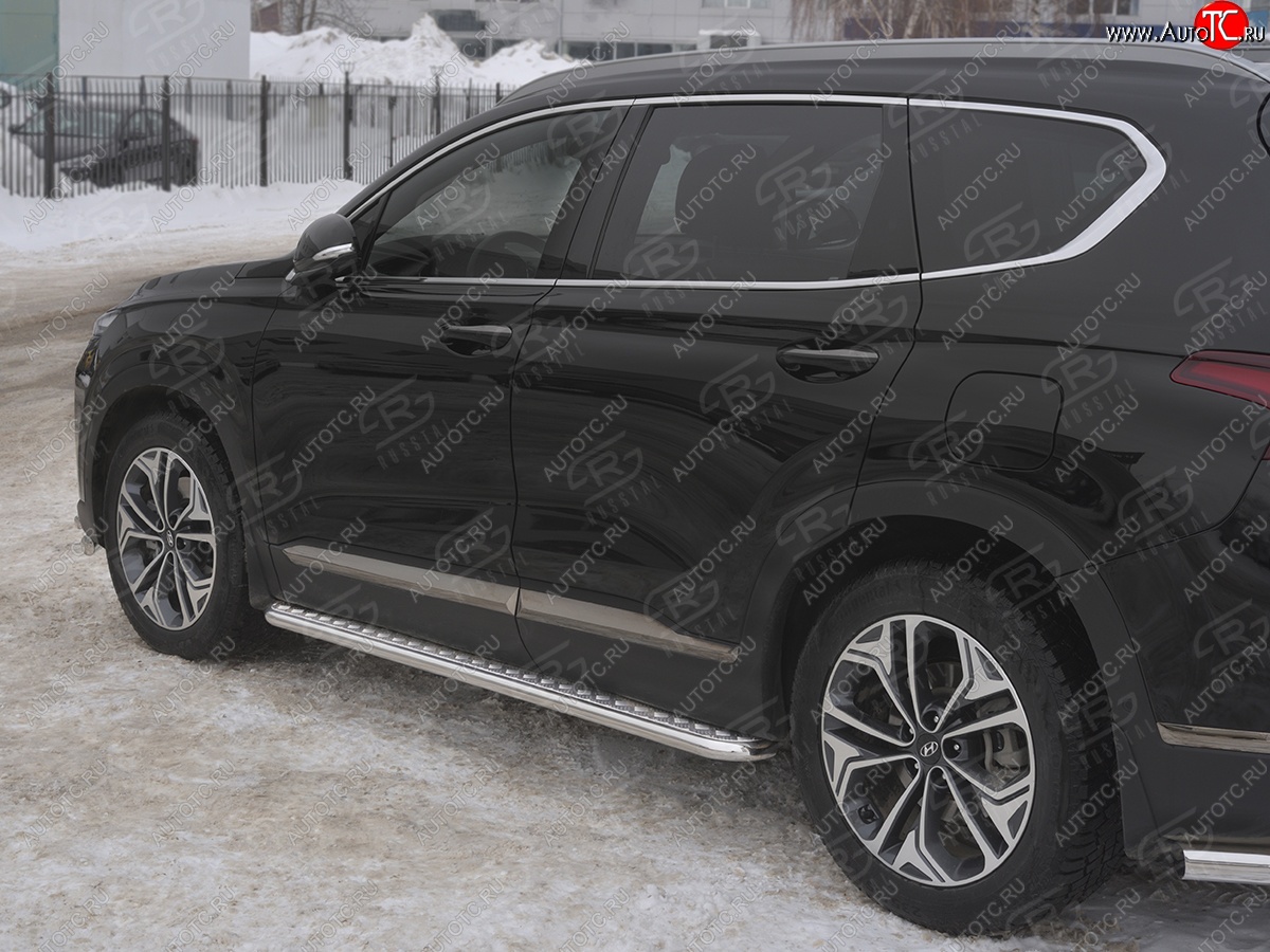 25 849 р. Пороги из трубы d42 с листом SLITKOFF  Hyundai Santa Fe  TM (2018-2021) дорестайлинг (Лист алюм, проф.сталь)  с доставкой в г. Таганрог