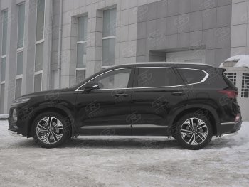 25 849 р. Пороги из трубы d42 с листом SLITKOFF  Hyundai Santa Fe  TM (2018-2021) дорестайлинг (Лист алюм, проф.сталь)  с доставкой в г. Таганрог. Увеличить фотографию 2