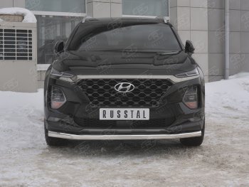 Защита переднего бампера (Ø63 мм, нержавейка) SLITKOFF Hyundai (Хюндаи) Santa Fe (Санта)  TM (2018-2021) TM дорестайлинг