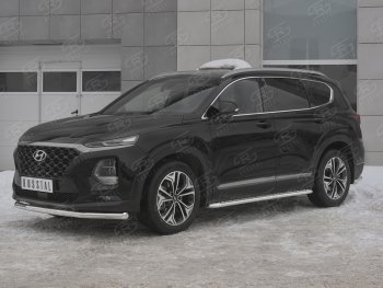 18 549 р. Защита переднего бампера (Ø63 мм, нержавейка) SLITKOFF  Hyundai Santa Fe  TM (2018-2021) дорестайлинг  с доставкой в г. Таганрог. Увеличить фотографию 2