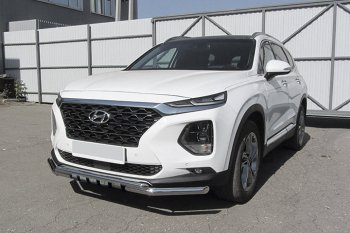 Защита переднего бампера Slitkoff (с декоративными элементами, d57/42) Hyundai (Хюндаи) Santa Fe (Санта)  TM (2018-2021) TM дорестайлинг  (Нержавейка)