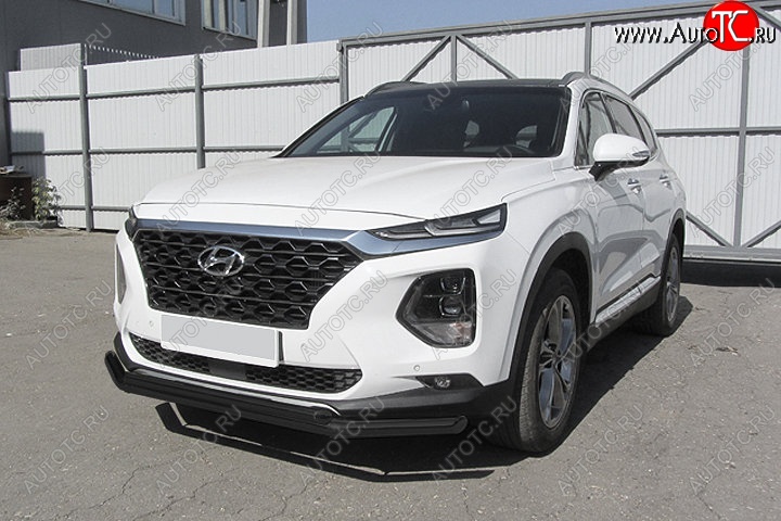 9 399 р. Защита переднего бампера Slitkoff (двойная, d57/42 мм)  Hyundai Santa Fe  TM (2018-2021) дорестайлинг (Сталь с полимерным покрытием. Цвет: чёрный)  с доставкой в г. Таганрог