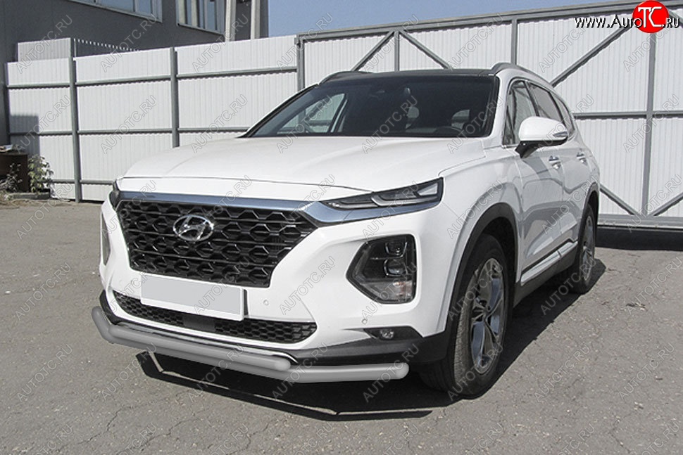 9 399 р. Защита переднего бампера Slitkoff (двойная, d57/42 мм)  Hyundai Santa Fe  TM (2018-2021) дорестайлинг (Сталь с полимерным покрытием. Цвет: серебристый)  с доставкой в г. Таганрог