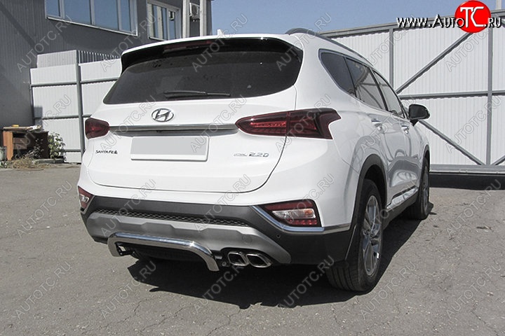 11 449 р. Защита заднего бампера Slitkoff (скоба, d57 мм)  Hyundai Santa Fe  TM (2018-2021) дорестайлинг (Нержавейка, Полированная)  с доставкой в г. Таганрог