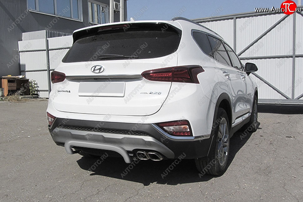 8 899 р. Защита заднего бампера Slitkoff (скоба, d57 мм) Hyundai Santa Fe TM дорестайлинг (2018-2021) (Сталь с полимерным покрытием. Цвет: серебристый)  с доставкой в г. Таганрог