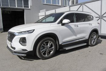 24 999 р. Пороги алюминиевые Slitkoff  Hyundai Santa Fe  TM (2018-2021) дорестайлинг (Standart Silver)  с доставкой в г. Таганрог. Увеличить фотографию 2