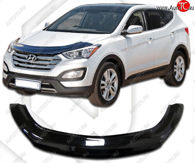 2 599 р. Дефлектор капота CA-Plastiс exclusive Hyundai Santa Fe DM дорестайлинг (2012-2016) (Classic черный, Без надписи)  с доставкой в г. Таганрог