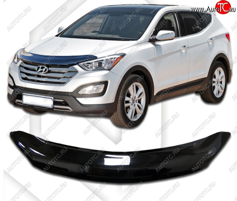 2 079 р. Дефлектор капота CA-Plastic  Hyundai Santa Fe  DM (2012-2016) дорестайлинг (Classic черный, Без надписи)  с доставкой в г. Таганрог