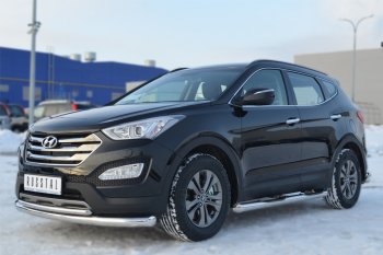 26 999 р. Защита порогов с проступями SLITKOFF (труба D76 мм)  Hyundai Santa Fe  DM (2012-2016) дорестайлинг (Защита порогов с со скосами на торцах (вариант 1))  с доставкой в г. Таганрог. Увеличить фотографию 4