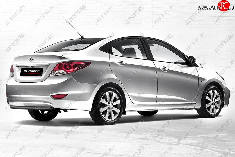 3 049 р. Защита заднего бампера Slitkoff (d42)  Hyundai Solaris  RBr (2010-2014) седан дорестайлинг (Сталь с полимерным покрытием. Цвет: чёрный)  с доставкой в г. Таганрог